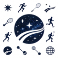 星空体育官方网站Logo - 橙色星球与星空轨迹设计